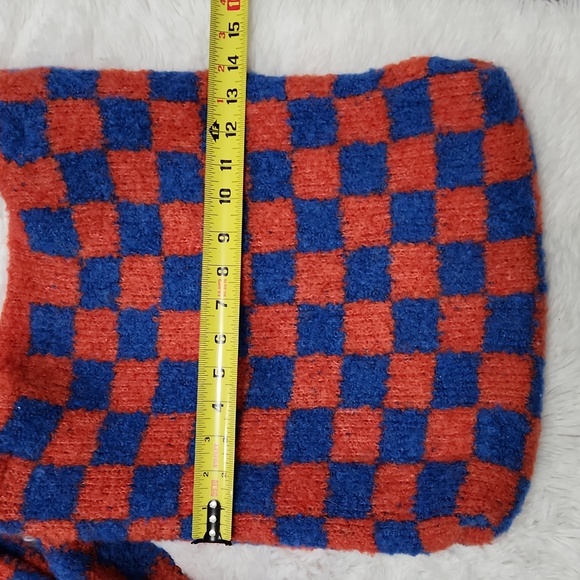 Free People Checkered Tote and Scarf Set Orange and Blue. - Picture 11 of 15